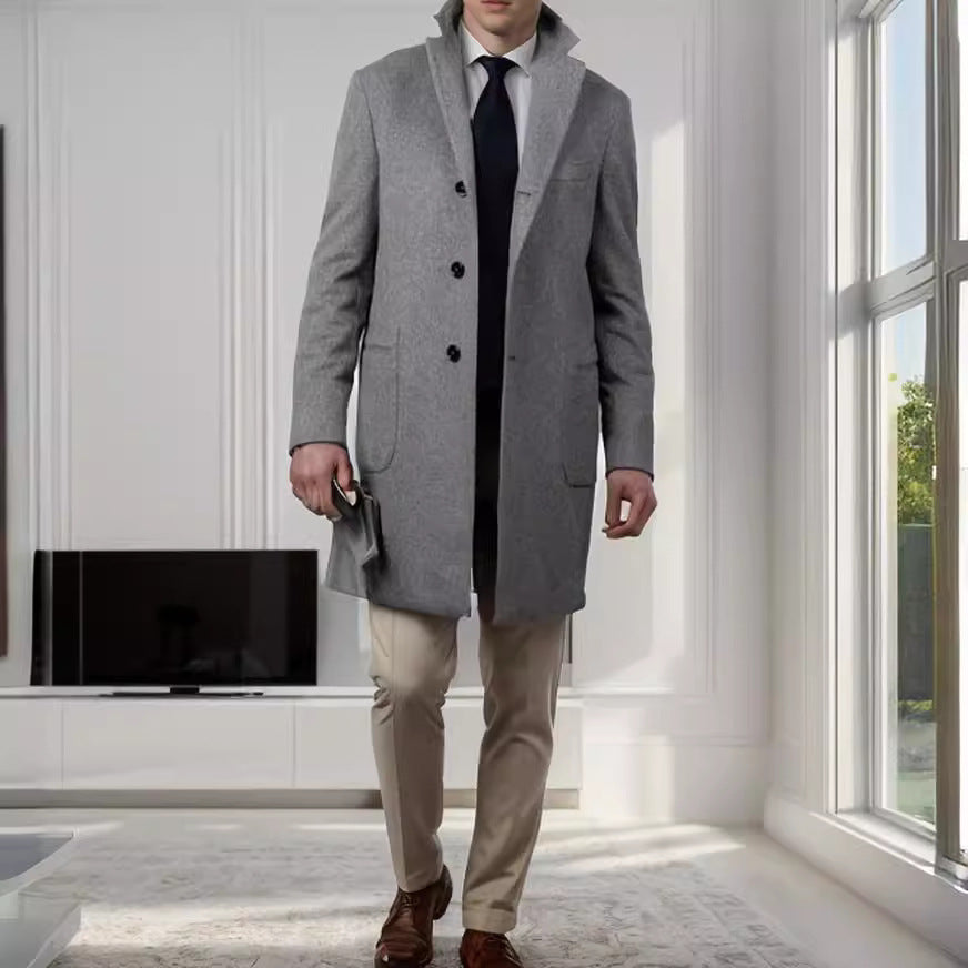 Herren eleganter Baumwolltrenchcoat mit edlen Taschen und modernem Schnitt R&B