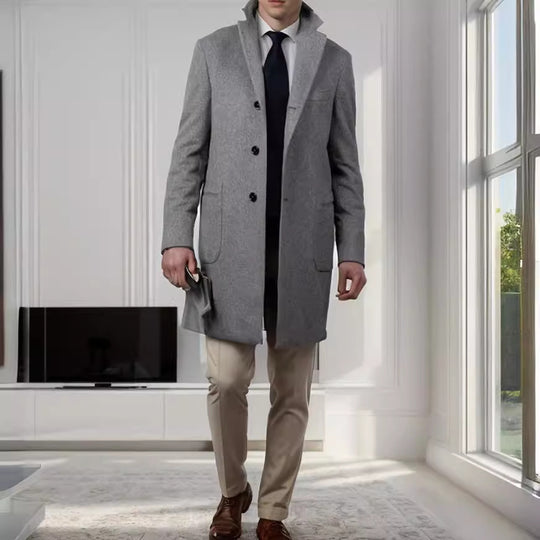 Herren eleganter Baumwolltrenchcoat mit edlen Taschen und modernem Schnitt R&B