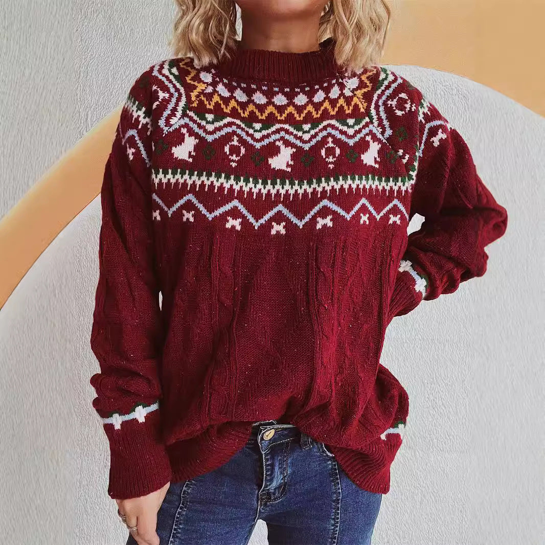 Damen Grobstrickpullover mit festlichem Muster und modernem Zopfdessin R&B