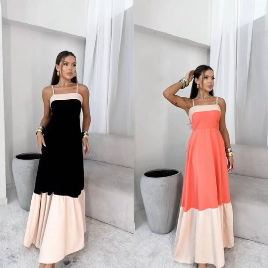 Damen Maxikleid aus hochwertiger Baumwolle mit kontrastierendem Saum R&B