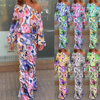 Damen Elegantes Maxikleid im grafischen Batikdesign mit Off-Shoulder-Ausschnitt und voluminösen Ärmeln R&B