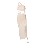 Damen Elegantes, einseitiges Maxikleid mit raffinierten Drapierungen R&B