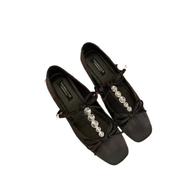 Damen elegante Ballerinas mit modischem Schleifenakzent und funkelnden Verzierungen R&B