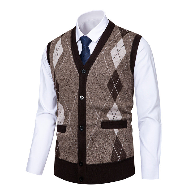 Herren edle Strickjacke mit modernem Rautenmuster R&B