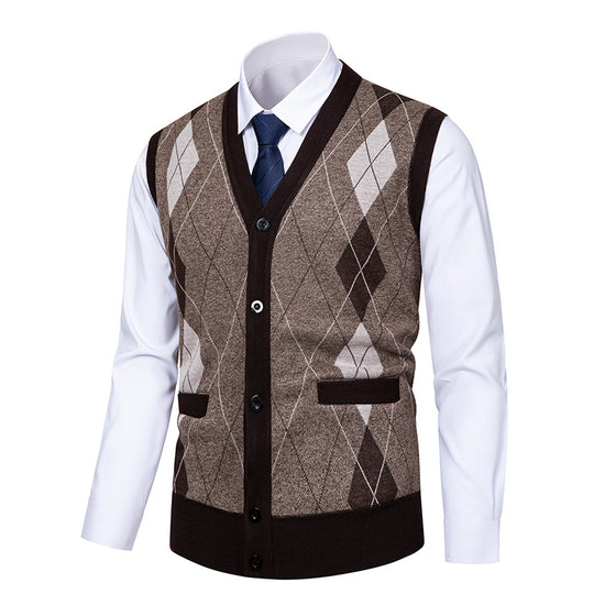 Herren edle Strickjacke mit modernem Rautenmuster R&B