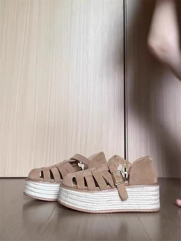 Damen Plattform-Sandalen mit geflochtenem Riemendetail und bequemer Sohle R&B