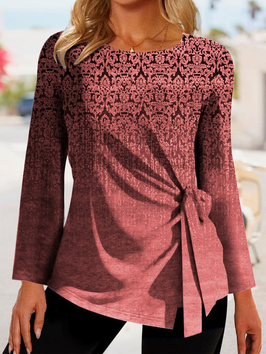 Damen Elegantes Oberteil mit Knoten-Detail und grafischem Muster R&B