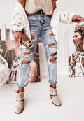 Damen Boyfriend-Jeans mit Destroyed-Details und hohem Komfortbund R&B
