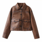 Damen Kunstlederjacke im modernen Cropped-Design mit praktischen Taschen R&B