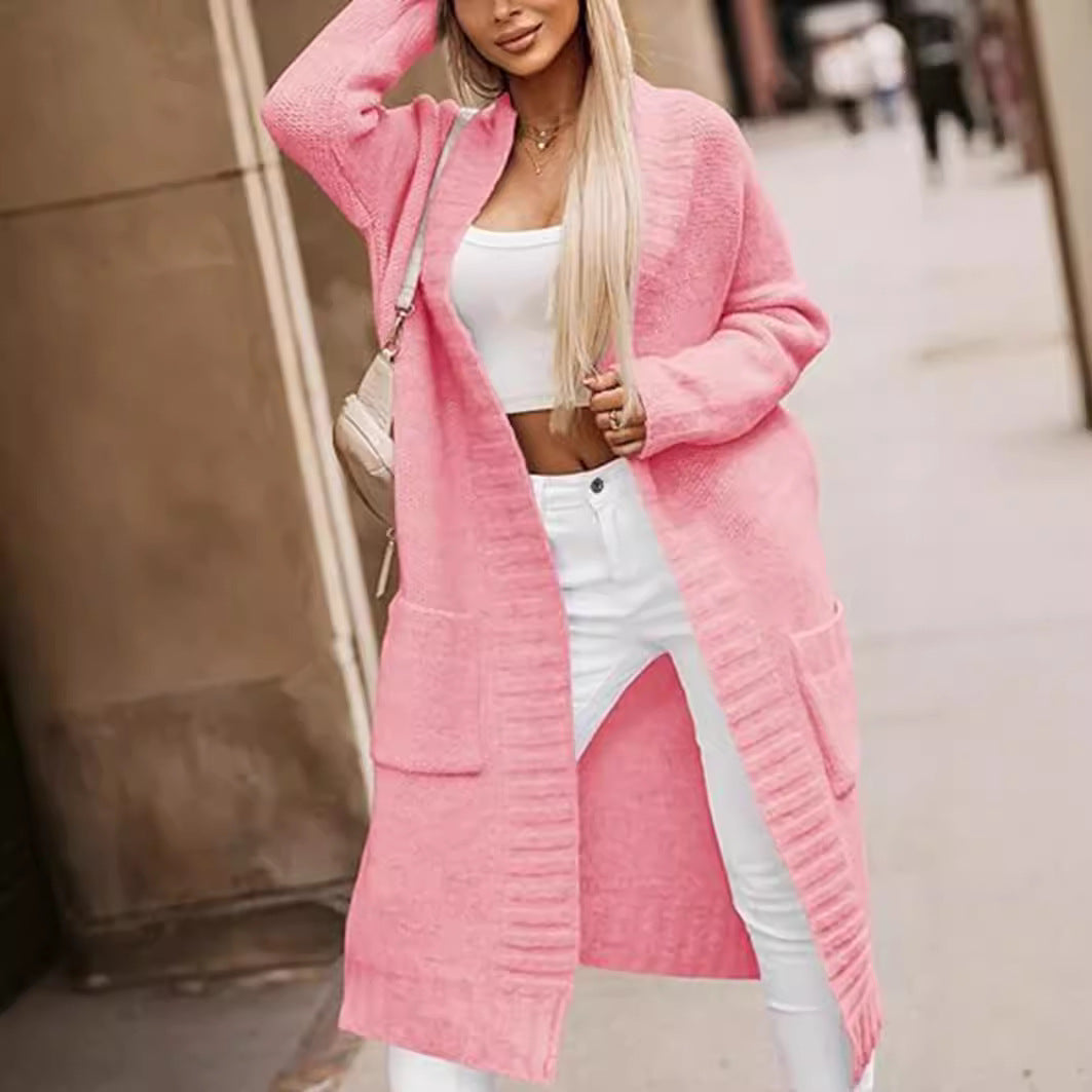 Damen Langstrickjacke mit tiefen Taschen und offenem Schnitt R&B