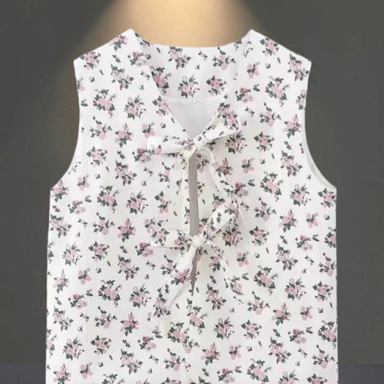 Damen Bluse mit floralen Akzenten und hübschem Bindeband R&B