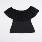 Damen Off-Shoulder Oberteil mit Rüschendetails und eleganten Spitzenakzenten R&B
