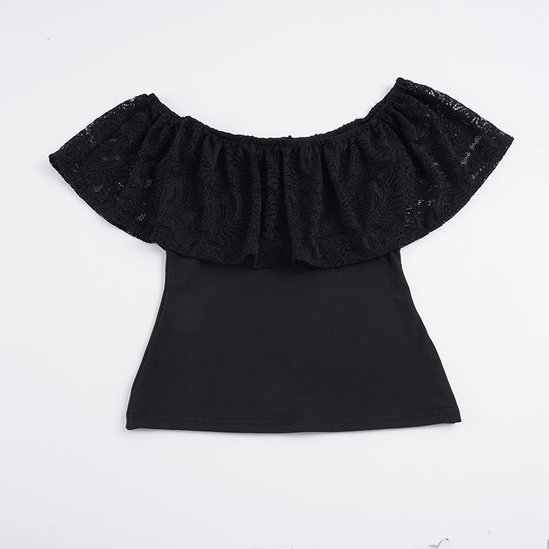 Damen Off-Shoulder Oberteil mit Rüschendetails und eleganten Spitzenakzenten R&B