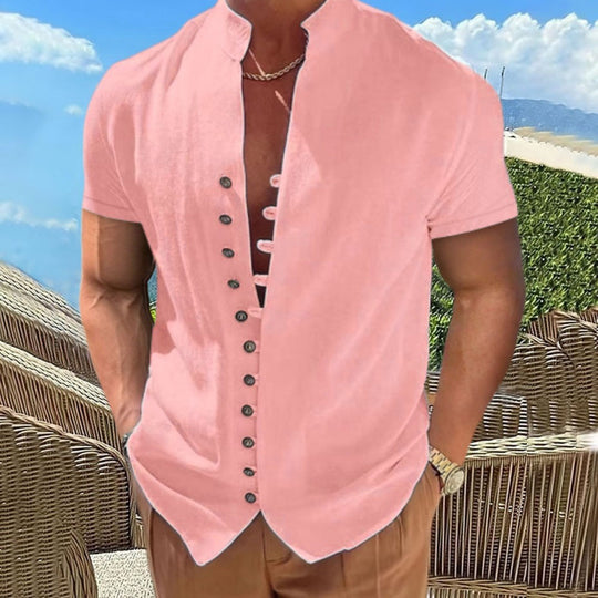 Herren lässiges Kurzarmhemd mit angesagtem Knopfdesign R&B