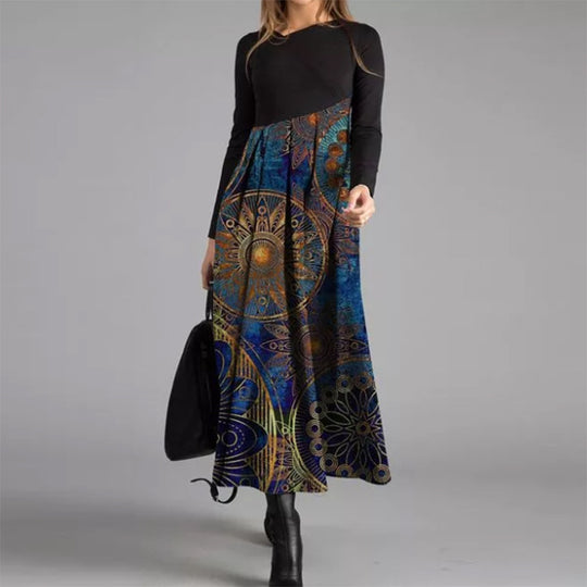 Damen boho-inspiriertes Midikleid mit geschickt kombiniertem Muster R&B