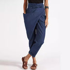 Damen nan Wickelhose aus Leinenmix mit hohem Taillenbund, überlappender Vorderseite und großzügiger Eingrifftasche R&B
