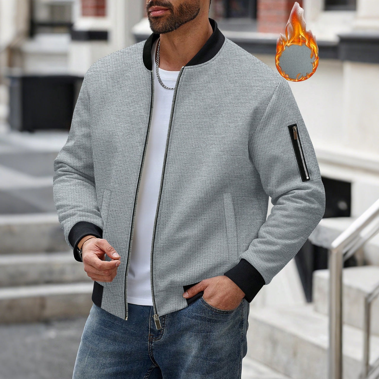 Herren lässige Bomberjacke mit innovativen Stoffstrukturen und praktischem Reißverschluss R&B