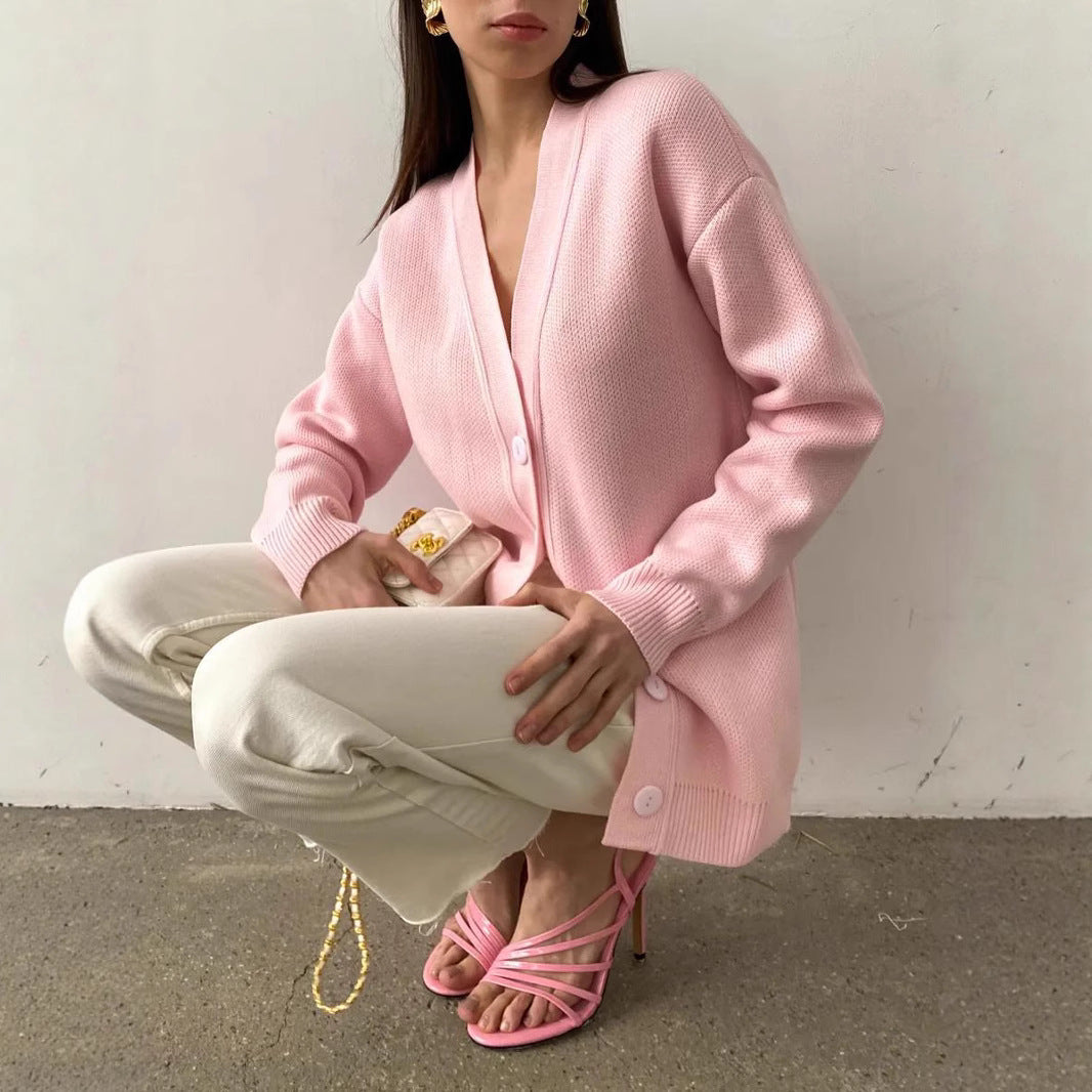 Damen Strick-Cardigan mit V-Ausschnitt und feiner Knopfleiste R&B