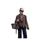 Damen elegante und vielseitige Wolljacke mit doppelter Knopfleiste und breitem Kragen R&B