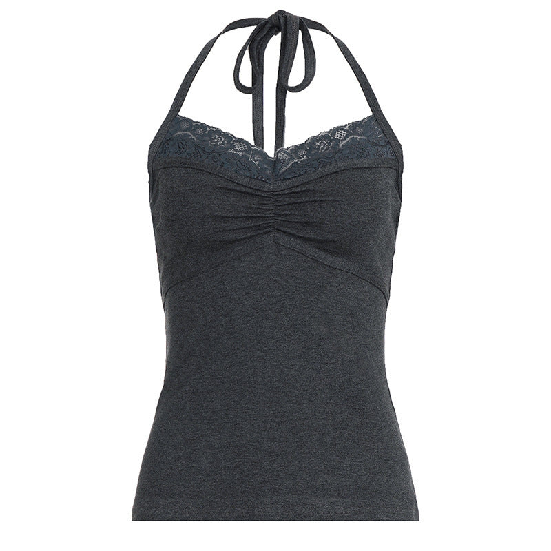 Damen Sexy Spaghetti-Trägertop mit Spitzeneinsätzen R&B
