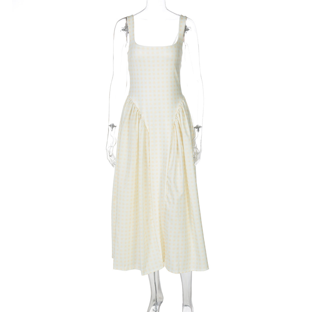 Damen Sommerliches Maxikleid mit Karo-Design und seitlichen Raffungselementen R&B