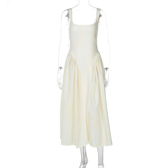 Damen Sommerliches Maxikleid mit Karo-Design und seitlichen Raffungselementen R&B