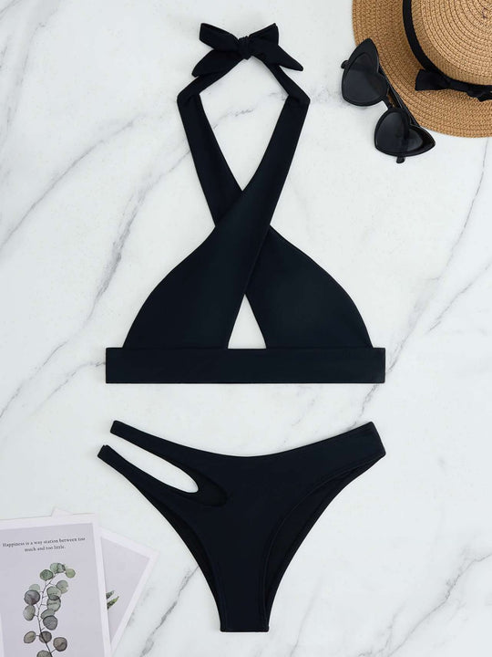 Damen Bikini-Set mit modischem Knoten und seitlichem Cut-Out R&B