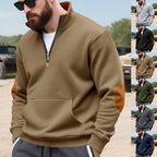 Herren nan Halbzip-Sweatshirt mit Stehkragen, Kängurutasche und kontrastierenden Ellbogenpatches R&B