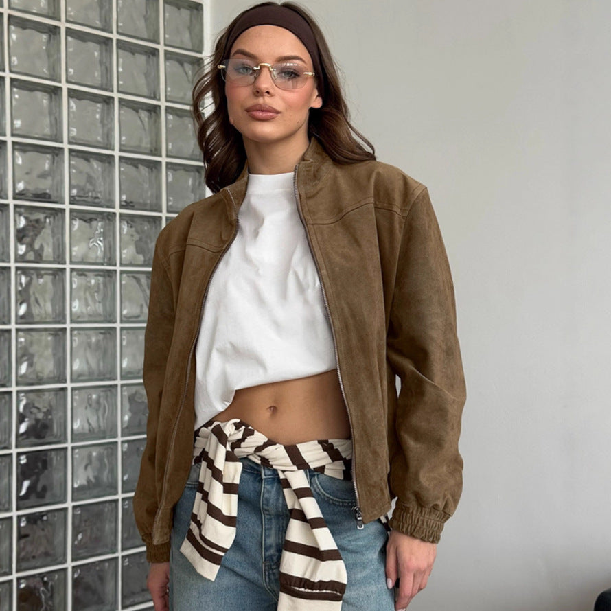 Damen lässige Wildlederjacke im oversized Schnitt R&B