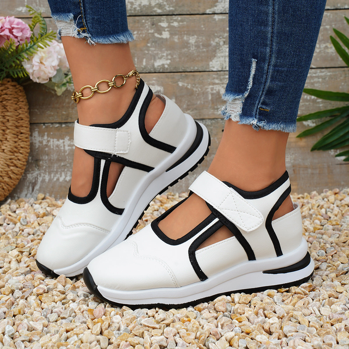 Damen sportliche Freizeitschuhe mit verstellbarem Klettverschluss R&B