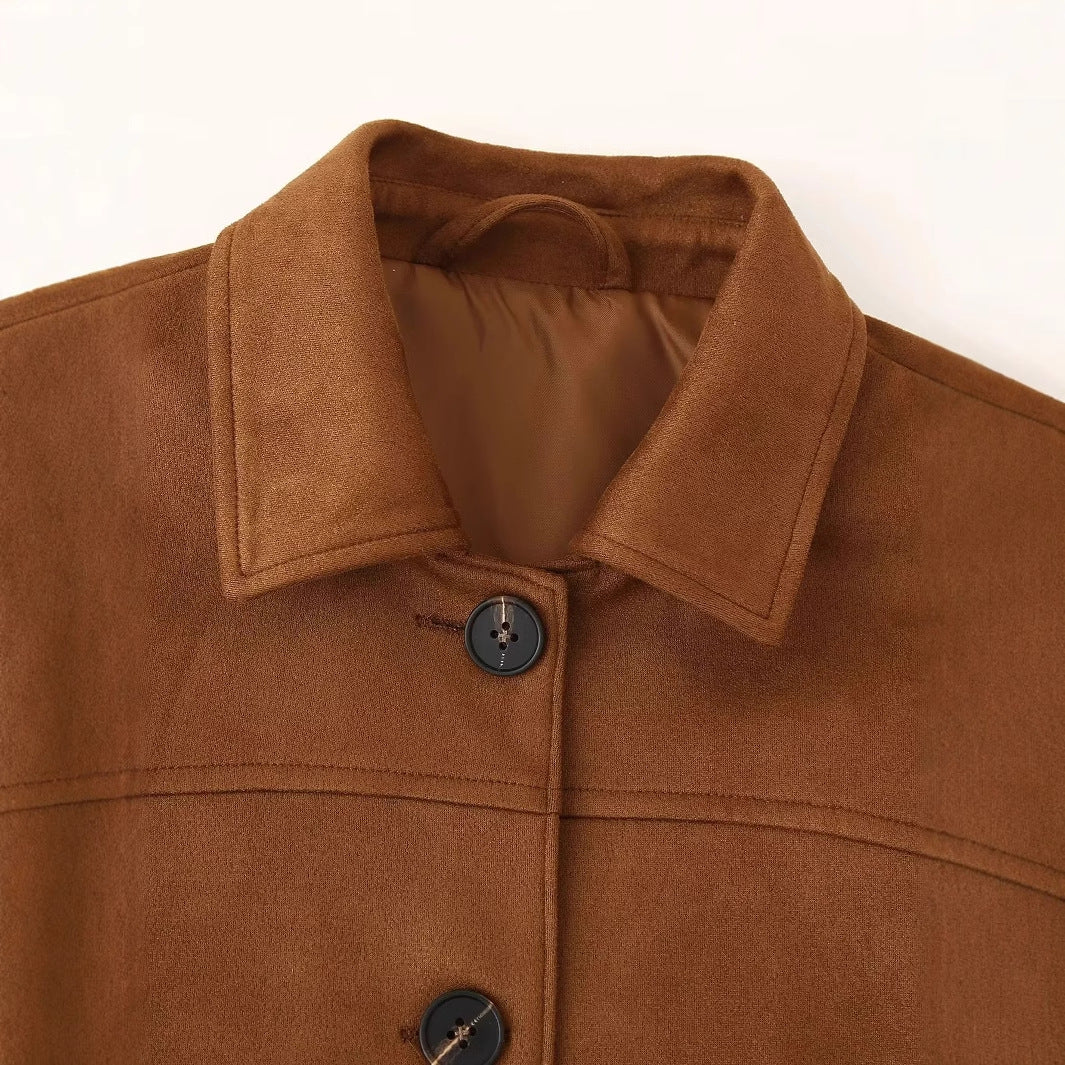 Damen modische Suede Jacke mit praktischen Taschen und eleganten Details R&B