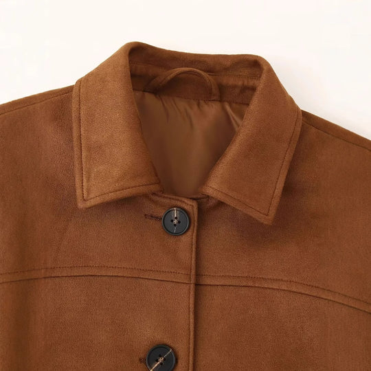 Damen modische Suede Jacke mit praktischen Taschen und eleganten Details R&B