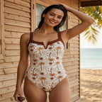 Damen Einteiler Badeanzug mit floralem Design und modischem V-Ausschnitt R&B