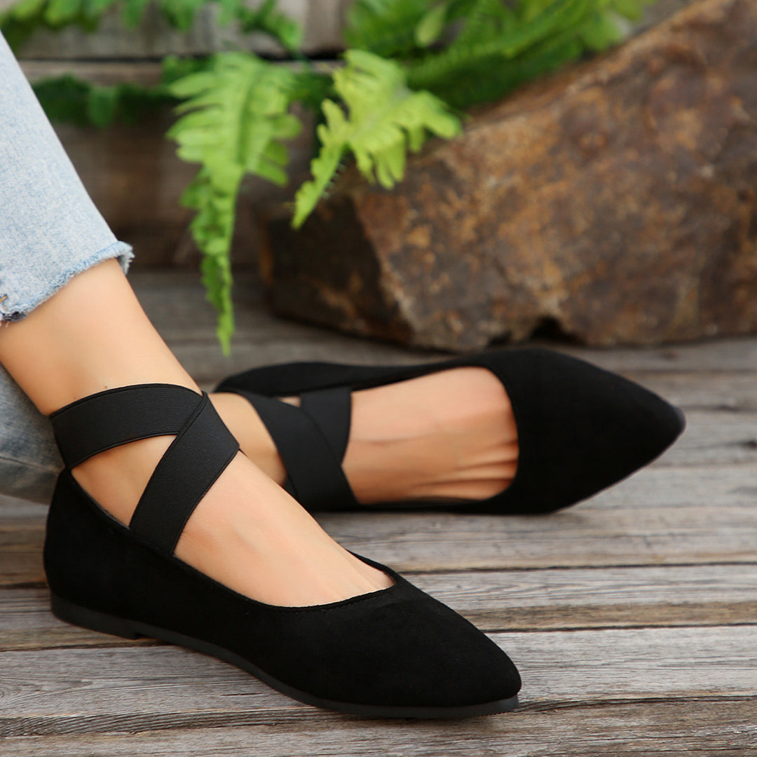 Damen Ballerina-Schuhe mit elastischen Kreuzbändern und rutschfester Sohle R&B