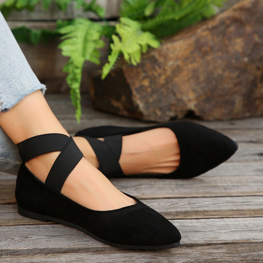 Damen Ballerina-Schuhe mit elastischen Kreuzbändern und rutschfester Sohle R&B