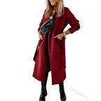 Damen Eleganter und gemütlicher Mantel mit Gürtel und Taschen R&B
