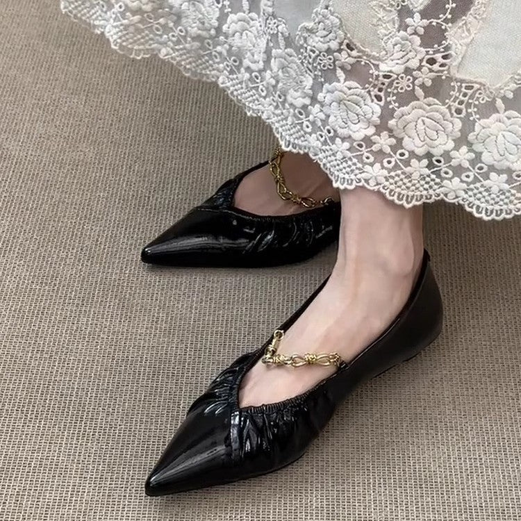 Damen elegante Ballerina-Schuhe mit luxuriösen Falten und Schmuckdetail