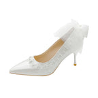 Damen Elegante High Heels mit zartem Spitzen- und Schleifendetail R&B