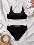 Damen Sportliches Bikini-Set mit elastischen Trägern und Kontrastbündchen R&B