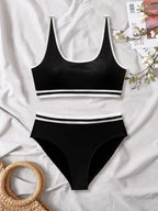 Damen Sportliches Bikini-Set mit elastischen Trägern und Kontrastbündchen R&B
