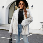 Damen Elegante Kunstpelzjacke mit breitem Revers und lockerer Passform R&B