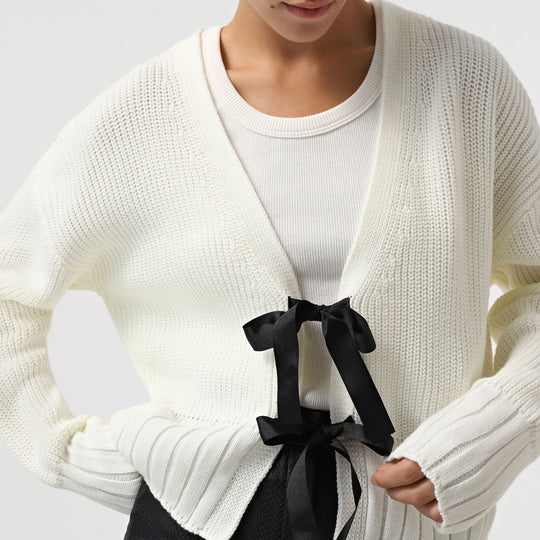 Damen Strickjacke mit dekorativen Schleifen-Details R&B