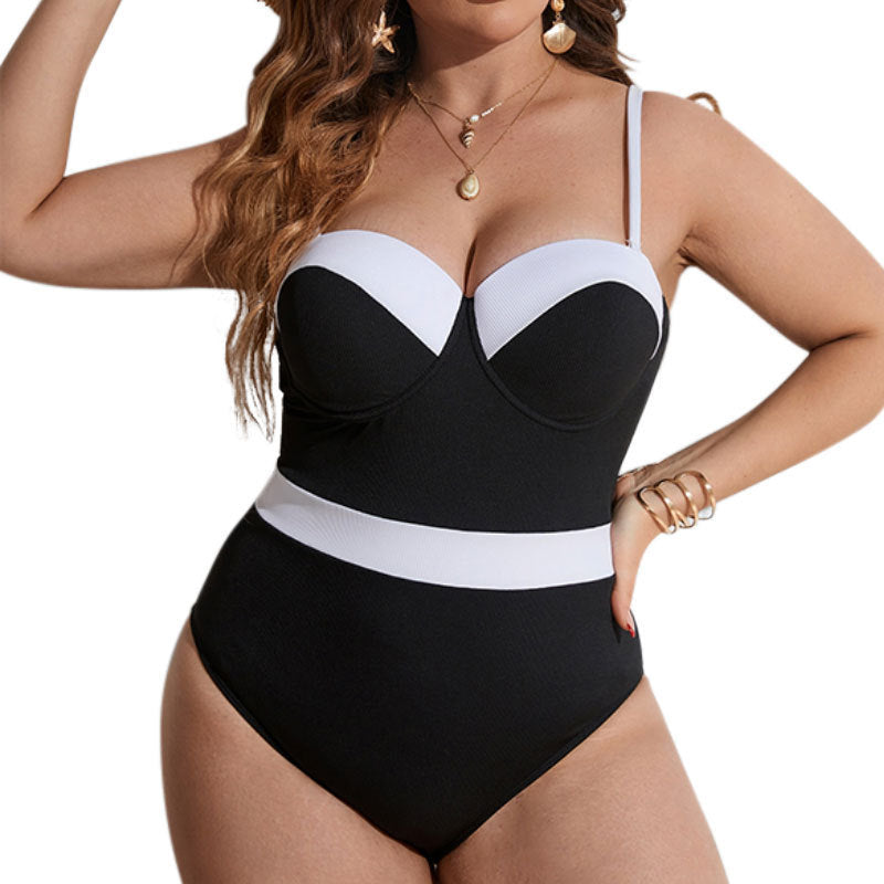 Damen Eleganter Badeanzug mit Stütze und Farbblockdesign R&B