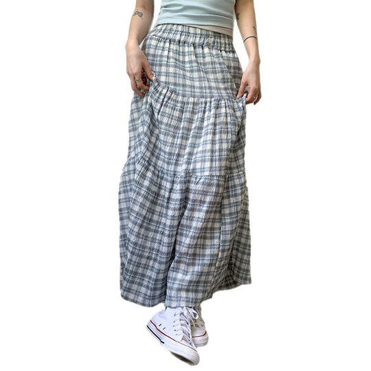 Damen Maxirock mit voluminösem Rüschen-Design und klassischem Karo-Muster R&B