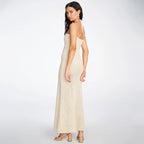 Damen gehäkeltes Maxikleid mit tiefem V-Ausschnitt und seitlichem Cut-Out R&B