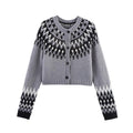 Damen gestrickte Winterjacke mit traditionellem Muster und Knöpfen R&B