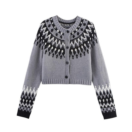 Damen gestrickte Winterjacke mit traditionellem Muster und Knöpfen R&B