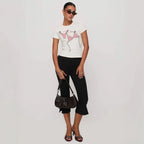 Damen T-Shirt mit kreativem Druck und figurbetontem Schnitt R&B
