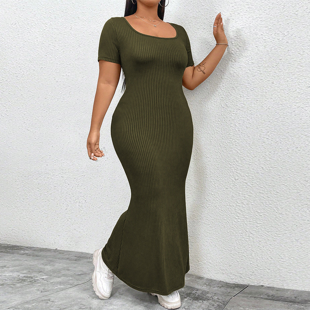 Damen figurbetontes Maxikleid mit quadratischem Ausschnitt aus Rippstrick R&B