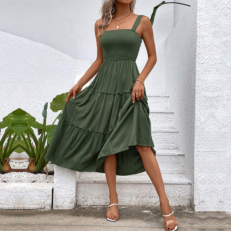 Damen Midikleid mit elastischem Oberteil und fließendem Rock R&B